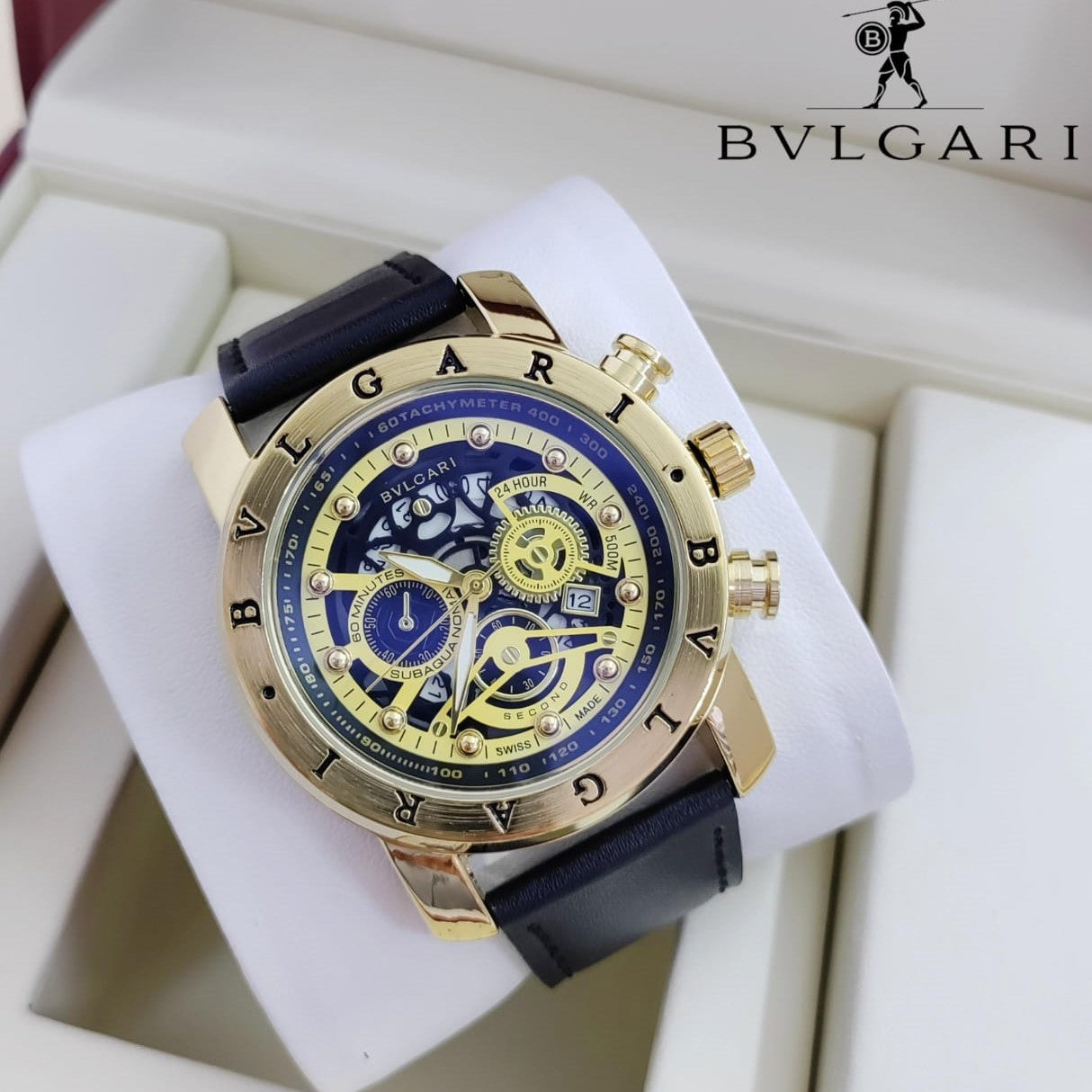EXCLUSIVE BVLGARI LEATHER STRAP WATCH FOR MEN MILITARY DESIGN | BVLGARI FIGHTER 13323