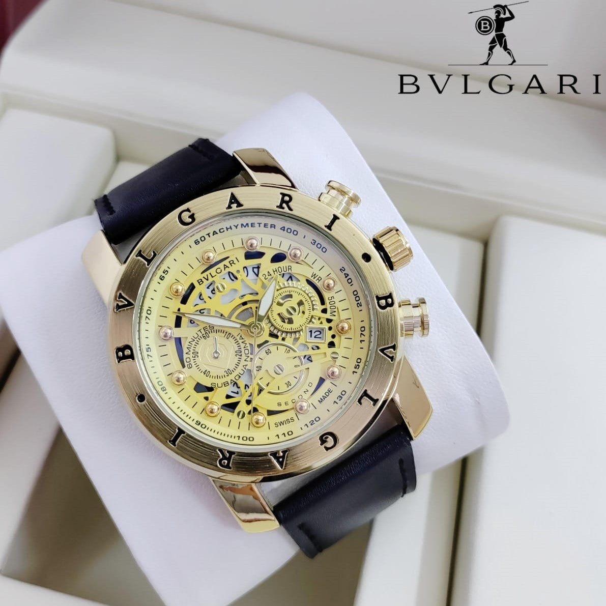 EXCLUSIVE BVLGARI LEATHER STRAP WATCH FOR MEN MILITARY DESIGN | BVLGARI FIGHTER 13327