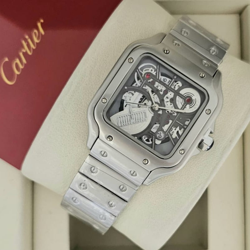 CARTIER SANTOS DUMONT SKELETON NEW DESIGN WITH STEEL BODY EXCLUSIVE LOOKS | CARTIER SD S 1555934