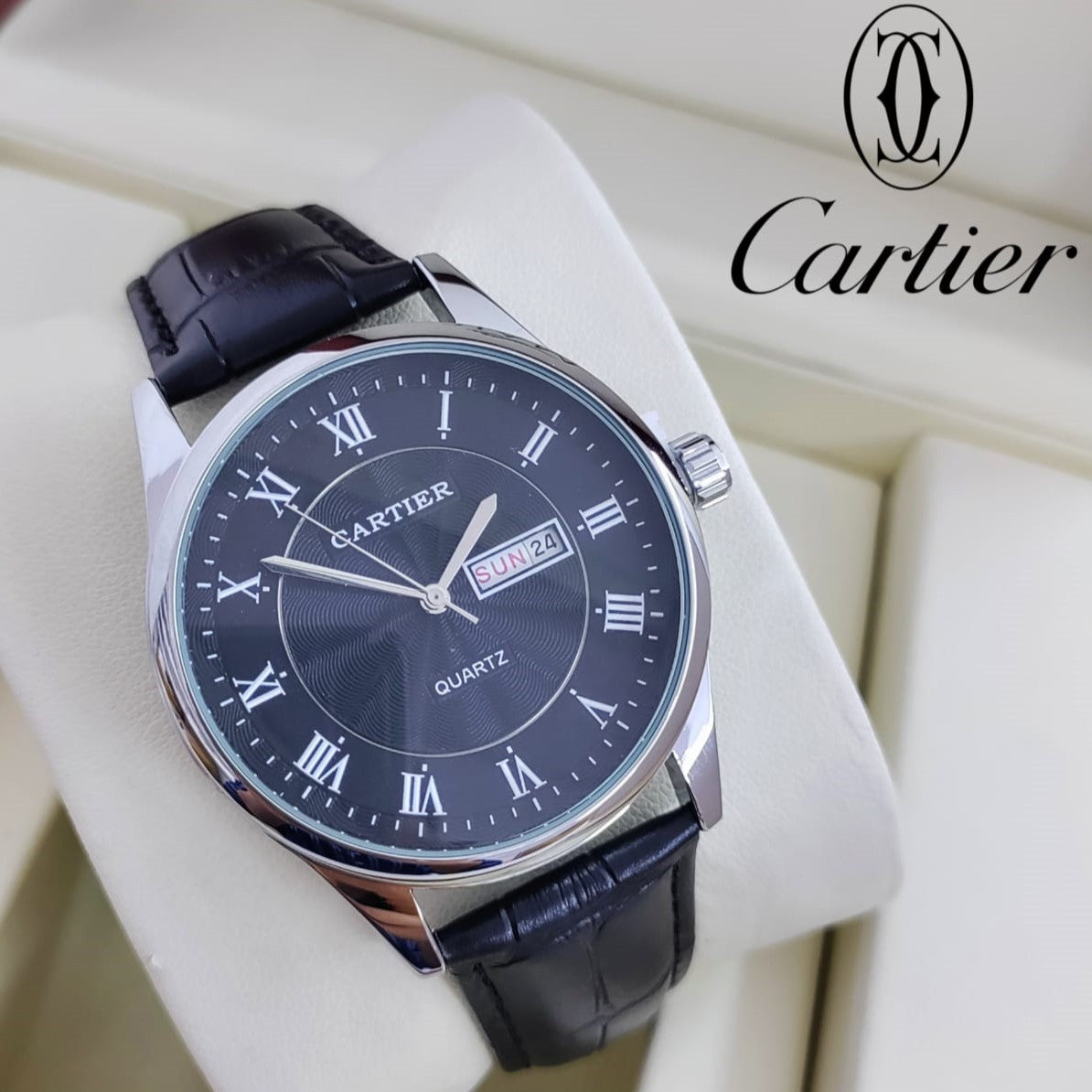 CARTIER MENS WATCH WITH LEATHER STRAP STYLISH LOOK | CARTIER MEN 329974