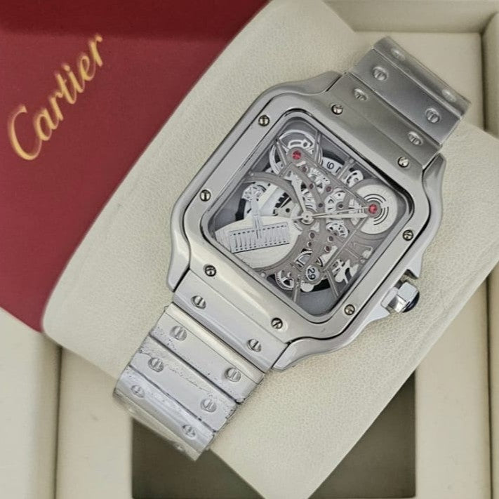 CARTIER SANTOS DUMONT SKELETON NEW DESIGN WITH STEEL BODY EXCLUSIVE LOOKS | CARTIER SD S 1555935