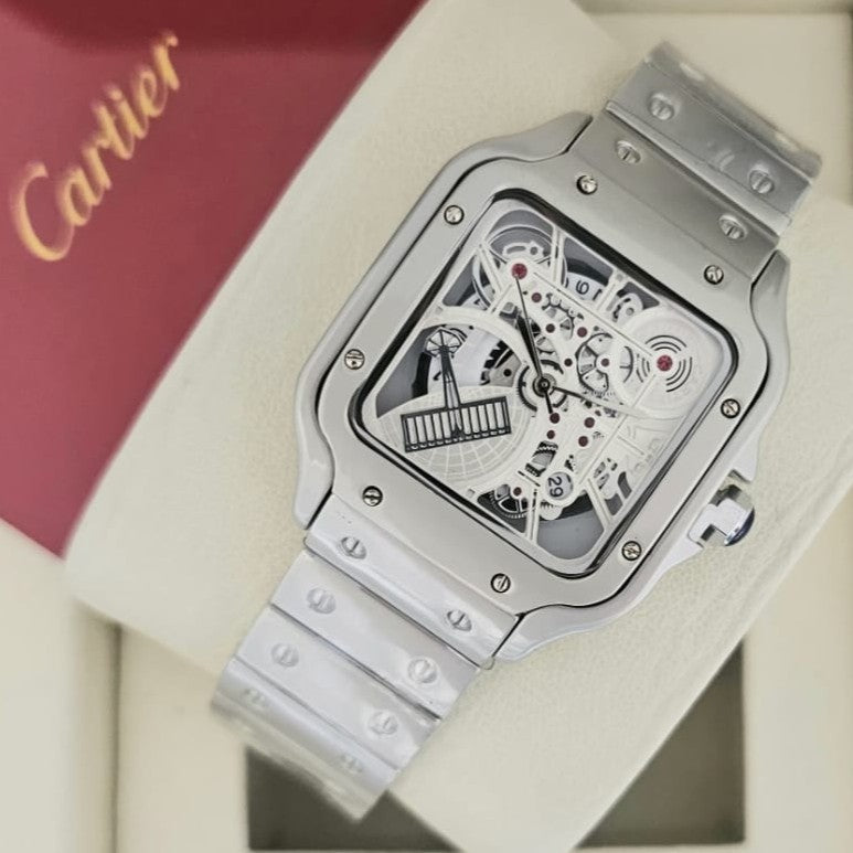 CARTIER SANTOS DUMONT SKELETON NEW DESIGN WITH STEEL BODY EXCLUSIVE LOOKS | CARTIER SD S 1555936