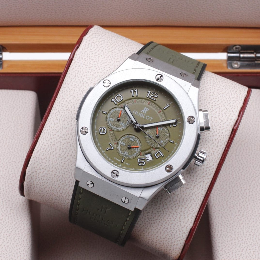 HUBLOT WATCH WITH FULL CHRNOGRAPH ACTIVE CALSP LOCK VERY STYLISH NOW ALL OVER IN OMAN FREE DELIVERY | HUBLOT CHRNO 155588