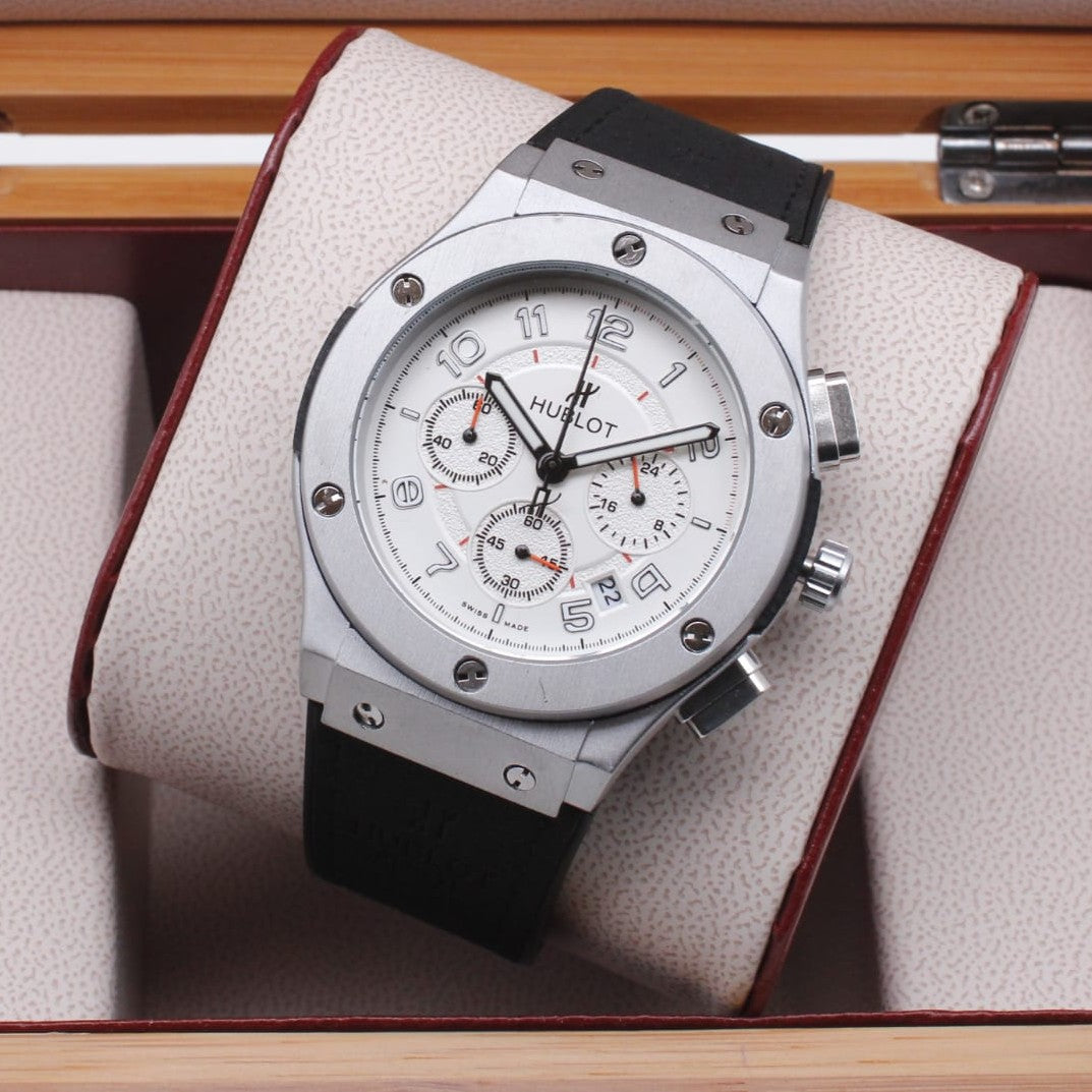HUBLOT WATCH WITH FULL CHRNOGRAPH ACTIVE CALSP LOCK VERY STYLISH NOW ALL OVER IN OMAN FREE DELIVERY | HUBLOT CHRNO 155590