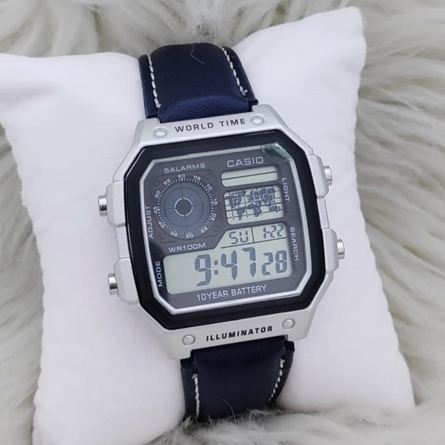 NEW CASIO ILLUMINATOR LEATHER STRAP MILITARY LOOKS WITH 1 YEAR SERVICE| CASIO 155570