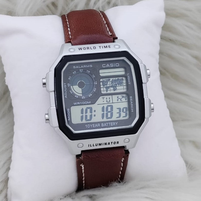 NEW CASIO ILLUMINATOR LEATHER STRAP MILITARY LOOKS WITH 1 YEAR SERVICE| CASIO 155565