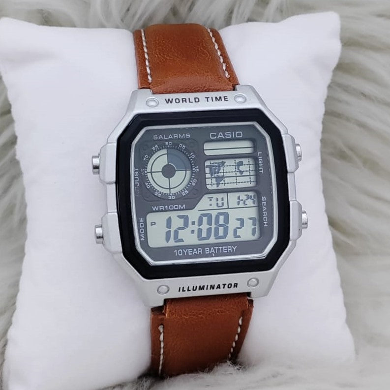 NEW CASIO ILLUMINATOR LEATHER STRAP MILITARY LOOKS WITH 1 YEAR SERVICE| CASIO 155567