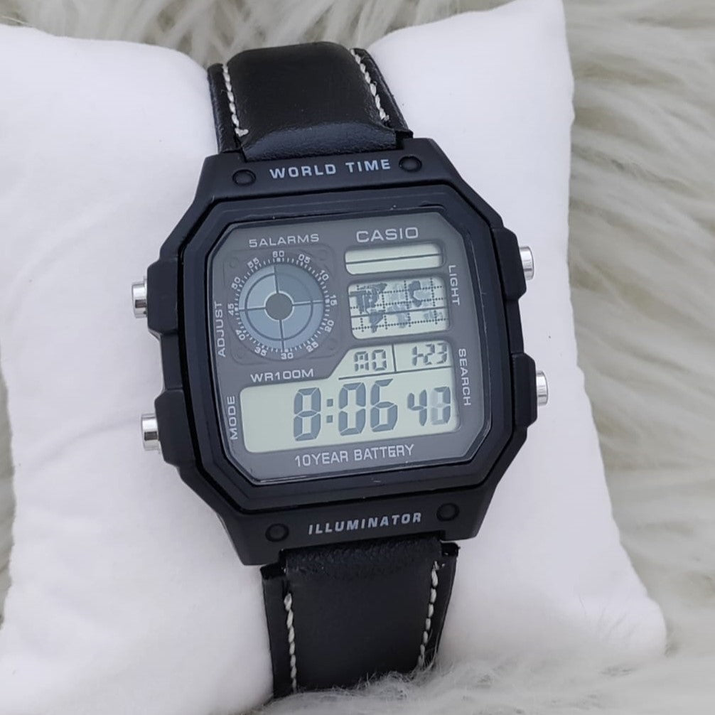 NEW CASIO ILLUMINATOR LEATHER STRAP MILITARY LOOKS WITH 1 YEAR SERVICE| CASIO 155568