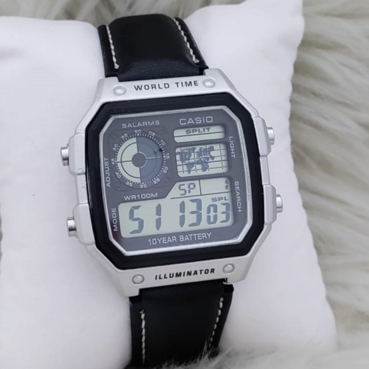 NEW CASIO ILLUMINATOR LEATHER STRAP MILITARY LOOKS WITH 1 YEAR SERVICE| CASIO 155569