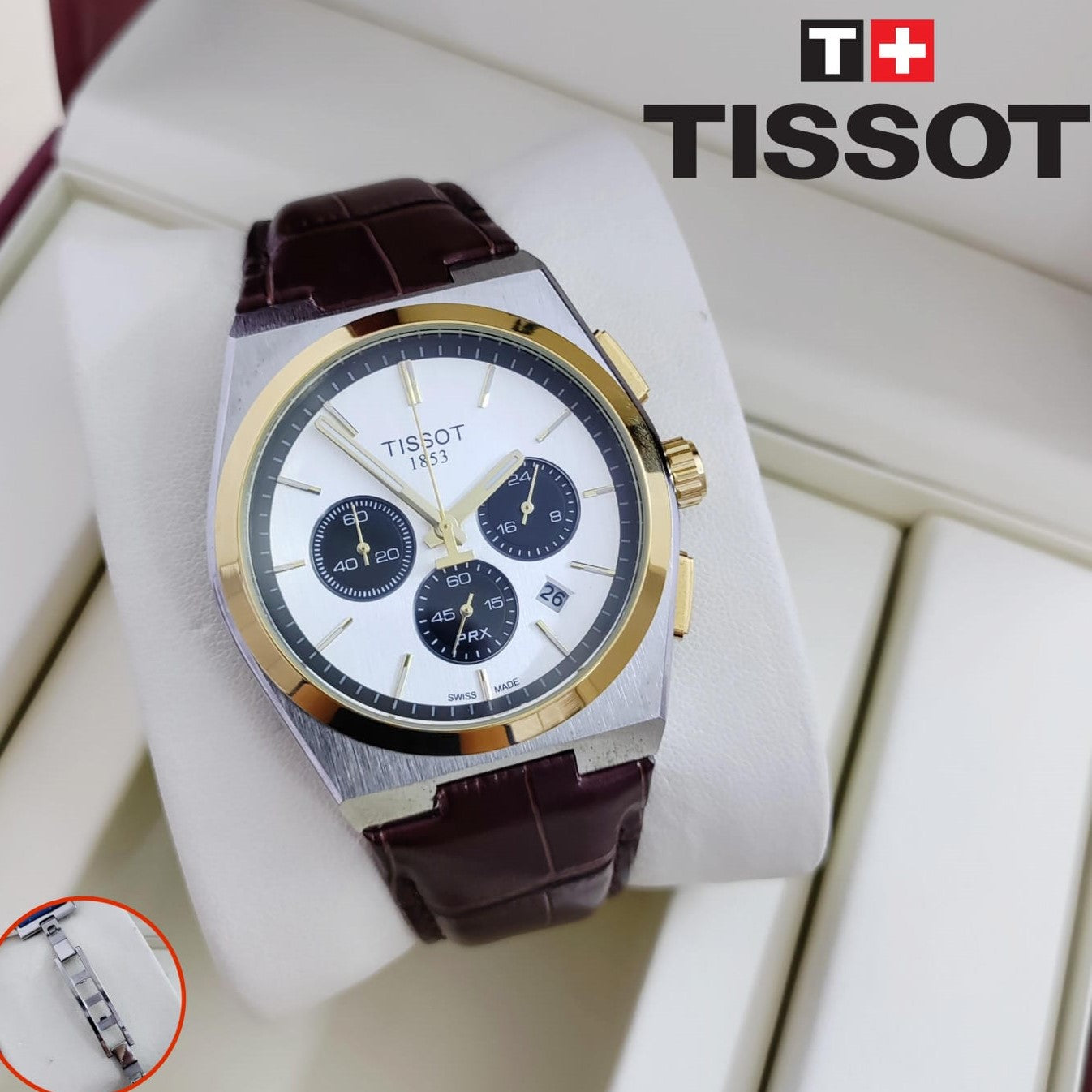 TISSOT CHRNOGRAPH ORIGINAL LEATHER STRAP 2 YEARS WARRANTY| TISSOT LEATHER 199038
