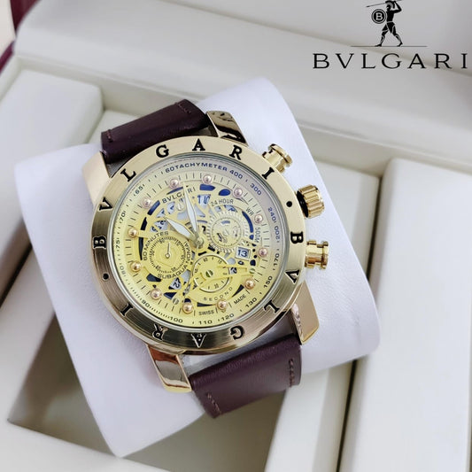EXCLUSIVE BVLGARI LEATHER STRAP WATCH FOR MEN MILITARY DESIGN | BVLGARI FIGHTER 13326