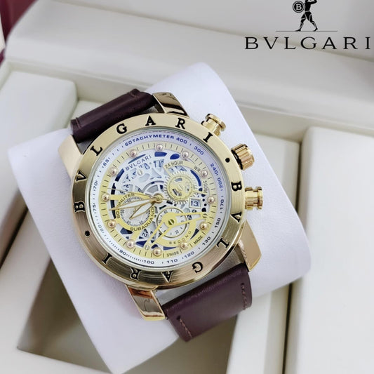 EXCLUSIVE BVLGARI LEATHER STRAP WATCH FOR MEN MILITARY DESIGN | BVLGARI FIGHTER 13328
