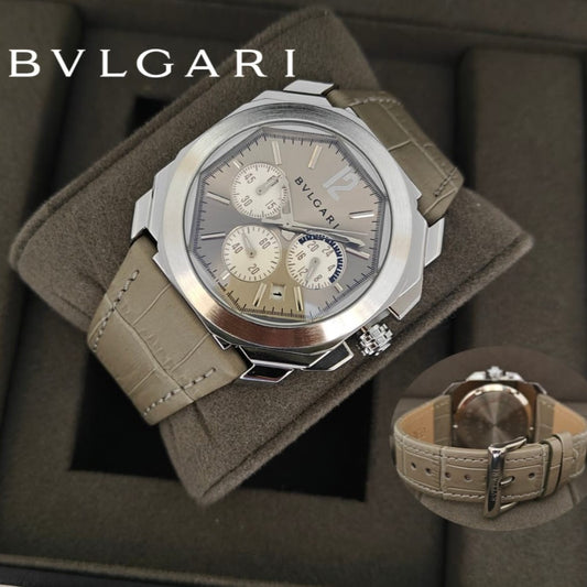 EXCLUSIVE BVLGARI LEATHER STRAP WATCH FOR MEN  SLIM FIT  | BVLGARI SLIM FIT 100931