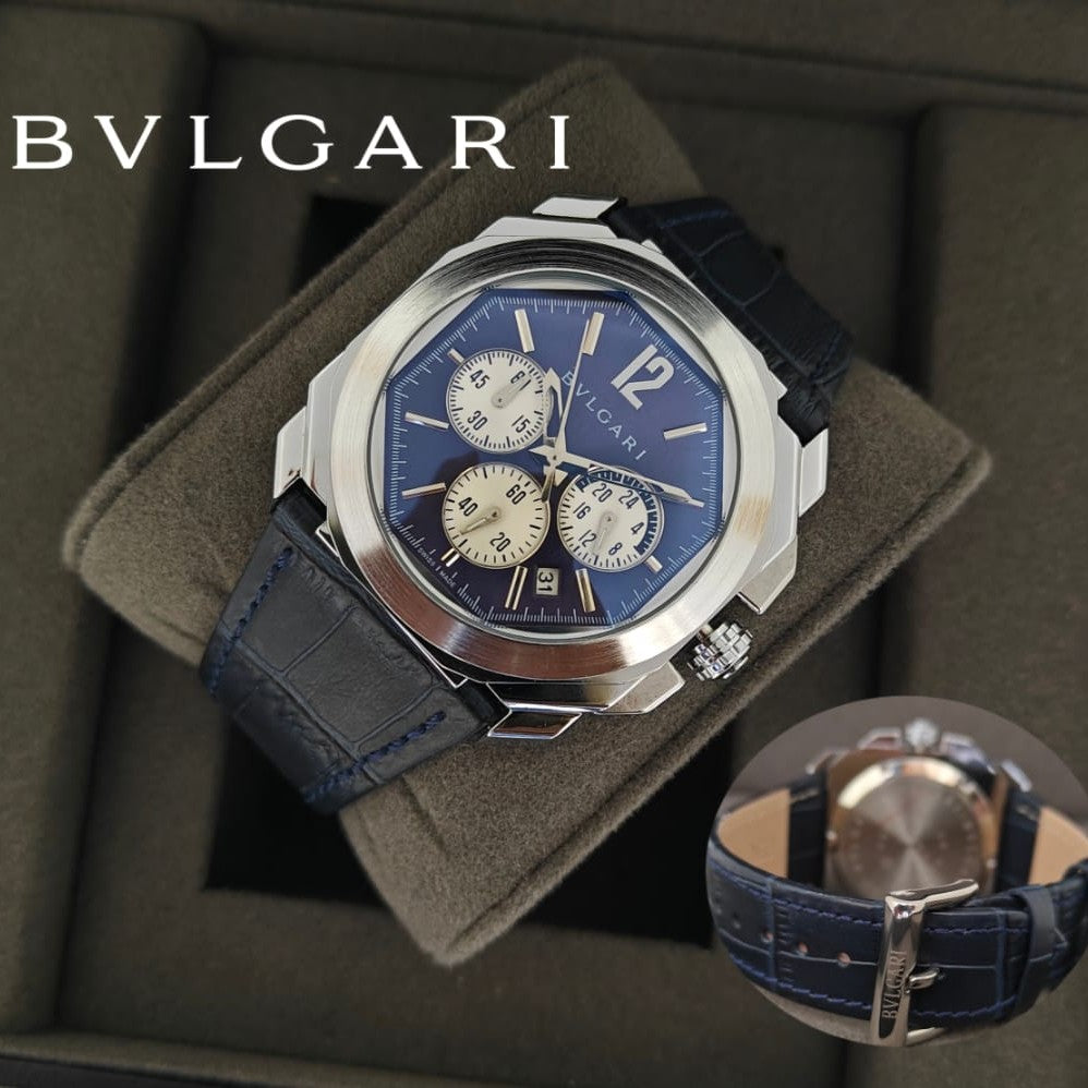 EXCLUSIVE BVLGARI LEATHER STRAP WATCH FOR MEN  SLIM FIT  | BVLGARI SLIM FIT 100933