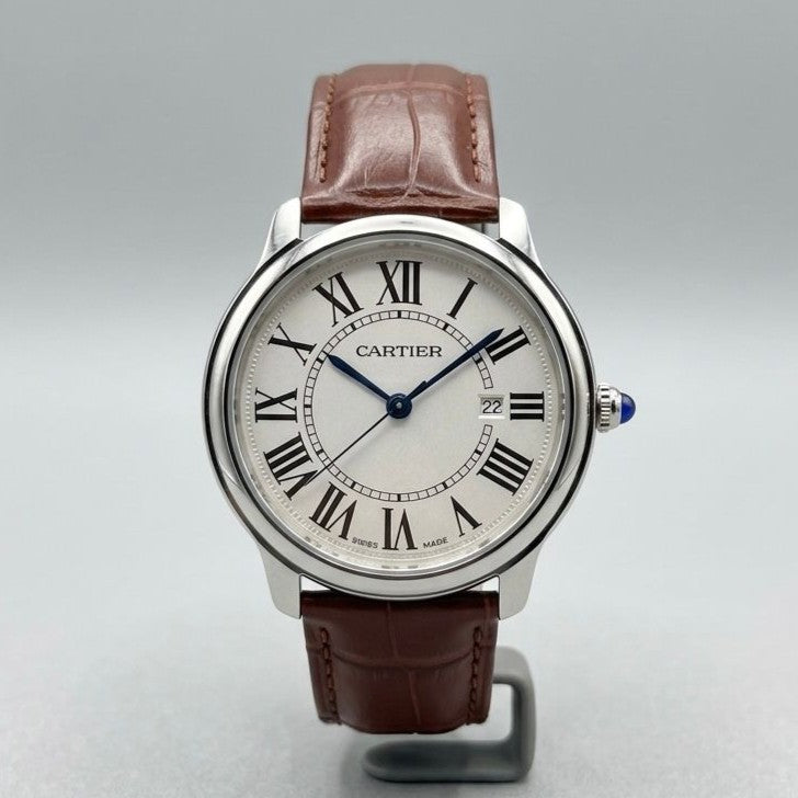 NEW EXCLUSIVE CARTIER WATCH WITH LEATHER STRAP WITH CLASP LOCK VERY IMPRESSIVE NOW ALLOVER IN OMAN || CARTIER LS 1777991