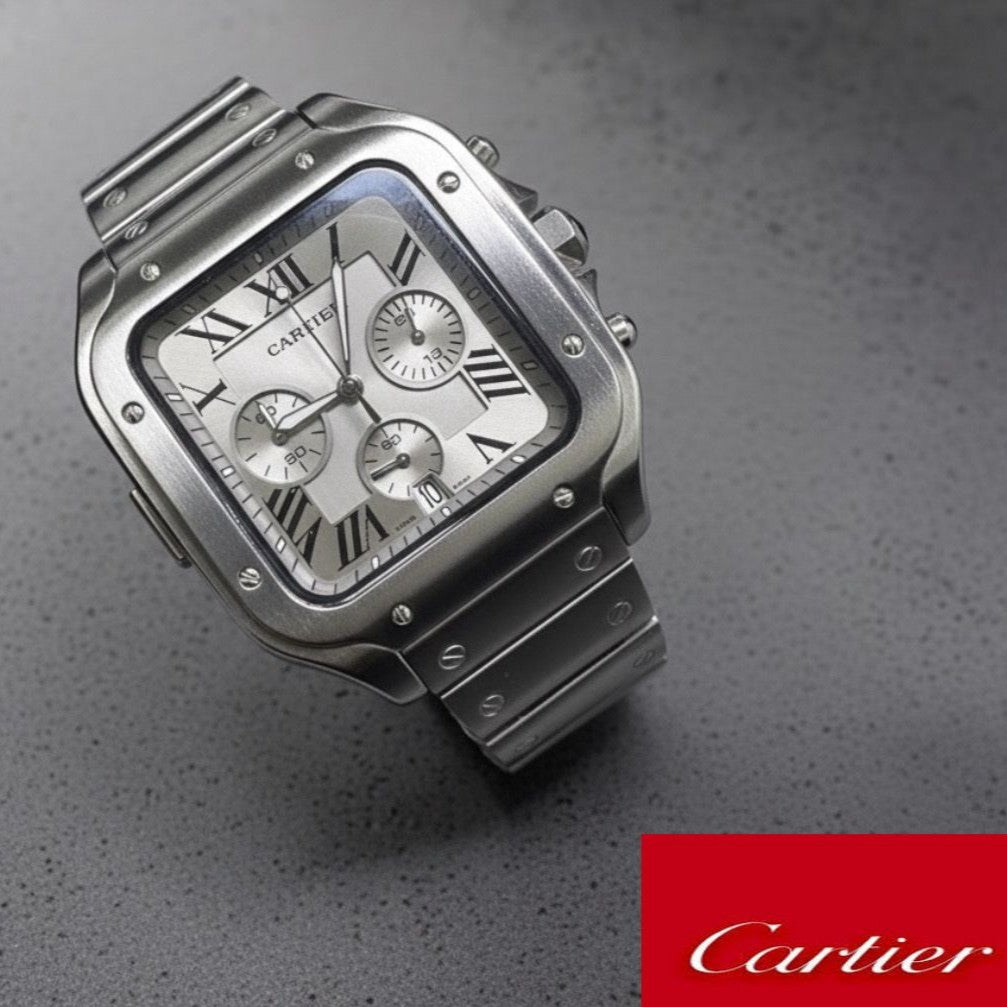 CARTIER SANTOS CHRNOGRAPH FULL METAL BODY VERY HIGH QUALITY COLOUR GUARANTEE 5 YEARS AUTHENTIC PRODUCT | CARTIER S C 15557191