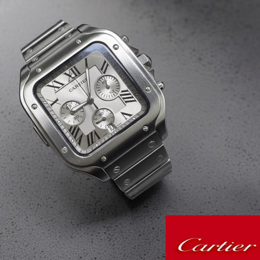 CARTIER SANTOS CHRNOGRAPH FULL METAL BODY VERY HIGH QUALITY COLOUR GUARANTEE 5 YEARS AUTHENTIC PRODUCT | CARTIER S C 15557191