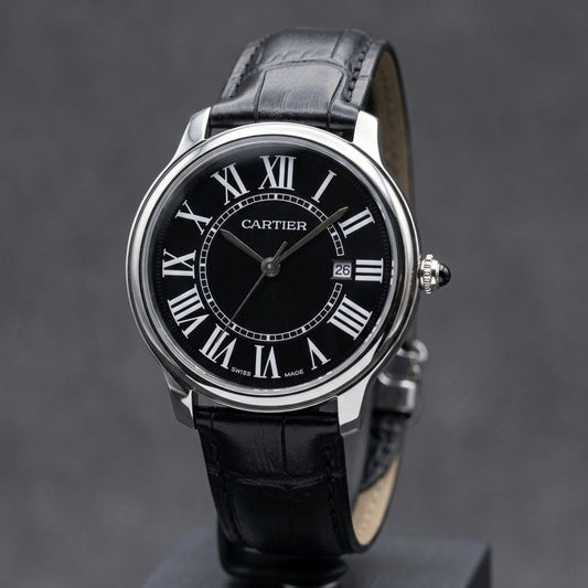 NEW EXCLUSIVE CARTIER WATCH WITH LEATHER STRAP WITH CLASP LOCK VERY IMPRESSIVE NOW ALLOVER IN OMAN || CARTIER LS 1777993