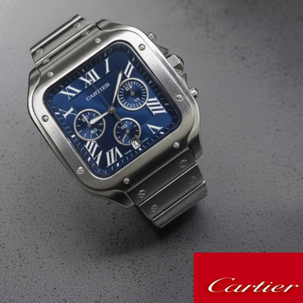 CARTIER SANTOS CHRNOGRAPH FULL METAL BODY VERY HIGH QUALITY COLOUR GUARANTEE 5 YEARS AUTHENTIC PRODUCT | CARTIER S C 15557193