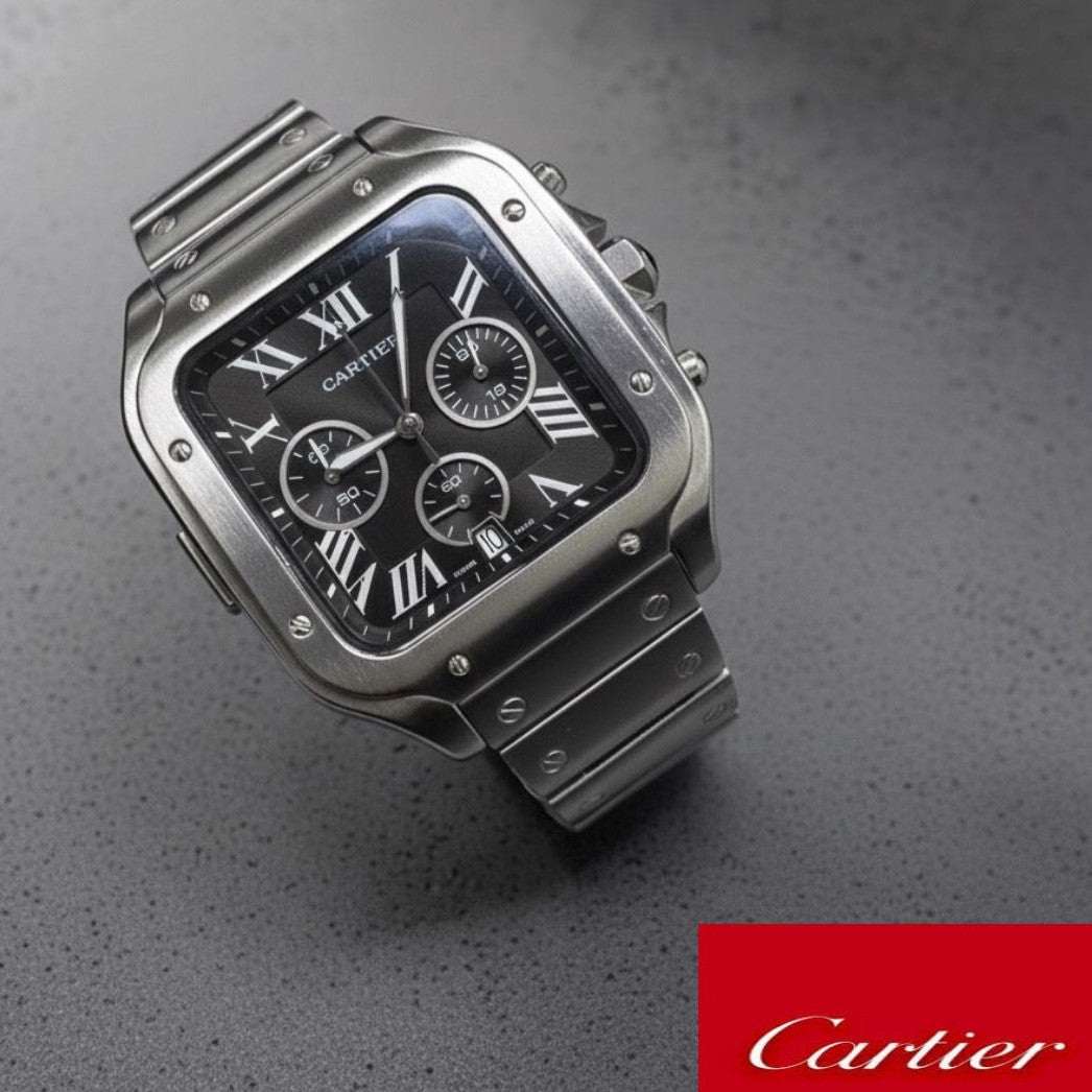 CARTIER SANTOS CHRNOGRAPH FULL METAL BODY VERY HIGH QUALITY COLOUR GUARANTEE 5 YEARS AUTHENTIC PRODUCT | CARTIER S C 15557195