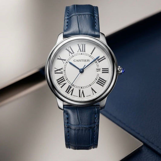 NEW EXCLUSIVE CARTIER WATCH WITH LEATHER STRAP WITH CLASP LOCK VERY IMPRESSIVE NOW ALLOVER IN OMAN || CARTIER LS 1777995