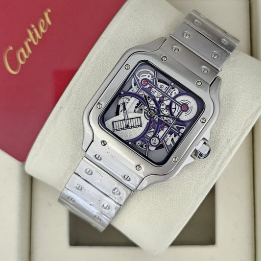 CARTIER SANTOS DUMONT SKELETON NEW DESIGN WITH STEEL BODY EXCLUSIVE LOOKS | CARTIER SD S 1555933