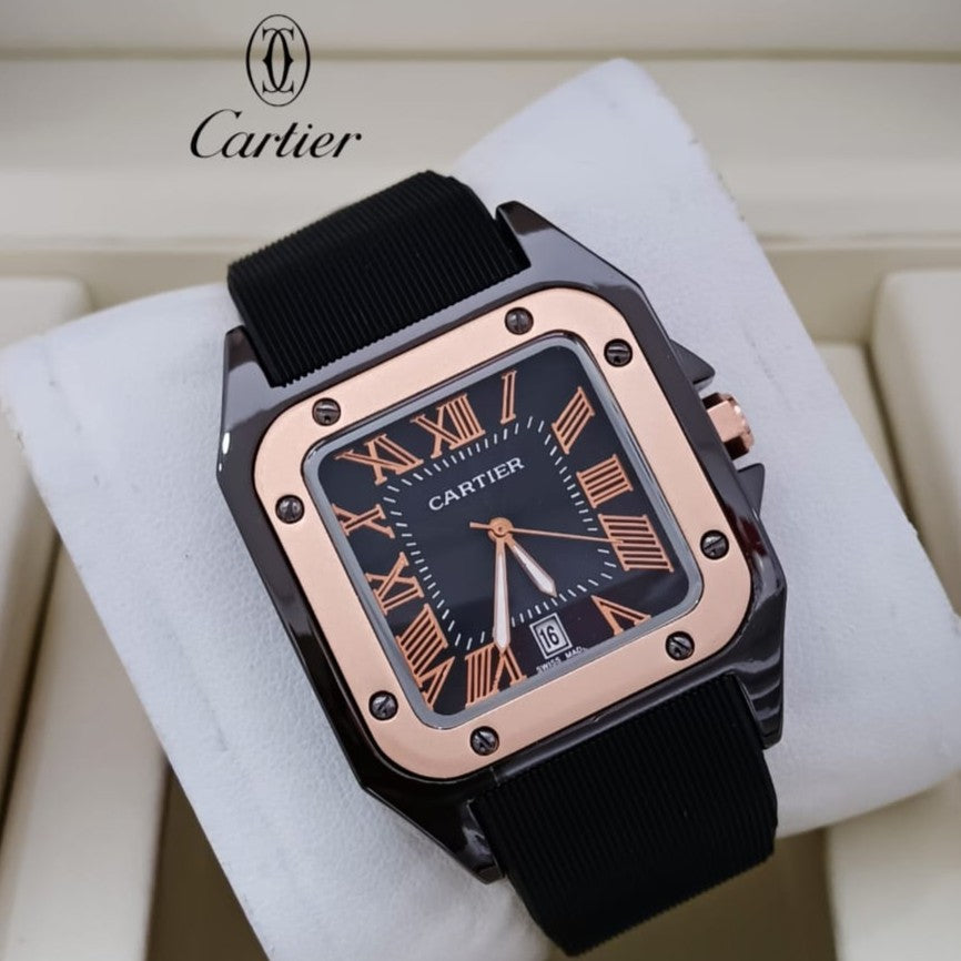 CARTIER SANTOS RUBBER STRAP NEW DESIGN HIGH QUALITY MACHINE WATER RESISTANT | CARTIER S 155575