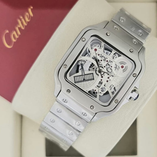 CARTIER SANTOS DUMONT SKELETON NEW DESIGN WITH STEEL BODY EXCLUSIVE LOOKS | CARTIER SD S 1555936