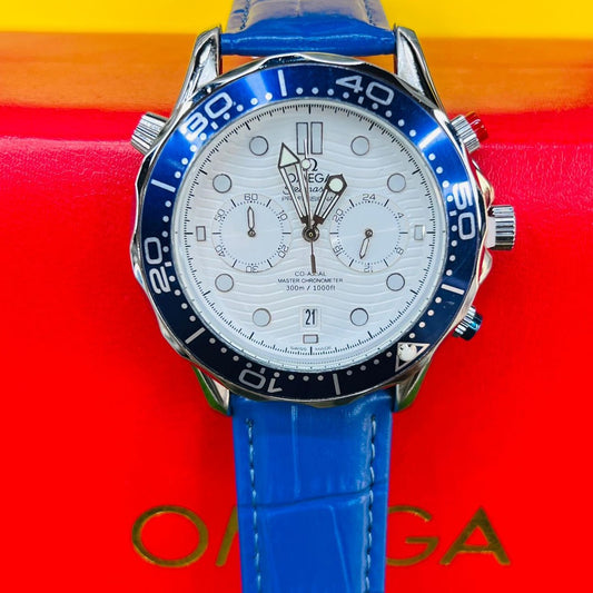 OMEGA SEAMASTER CHRNOGRAPH WITH LEAHTER STRAP .. STYLISH BUCKLE CLASP LOCK | OMEGA CHRNO 155771
