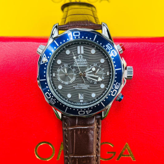 OMEGA SEAMASTER CHRNOGRAPH WITH LEAHTER STRAP .. STYLISH BUCKLE CLASP LOCK | OMEGA CHRNO 155774