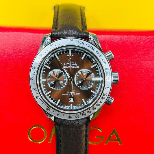 OMEGA SEAMASTER CHRNOGRAPH WITH LEAHTER STRAP .. STYLISH BUCKLE CLASP LOCK | OMEGA CHRNO 155777