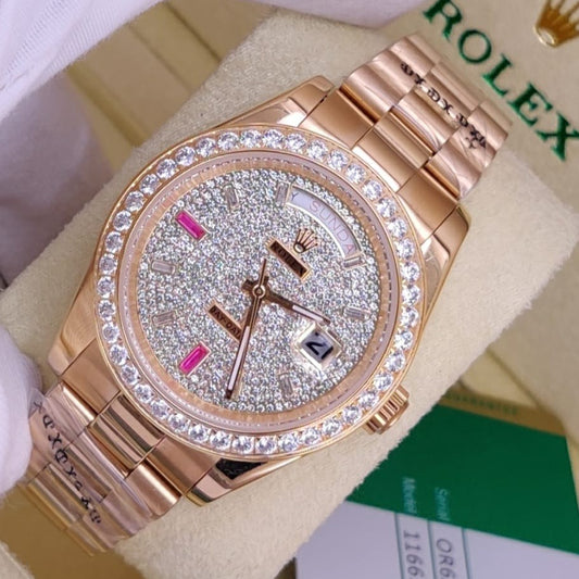 LUXURY ROLEX DAY DATE  MASTER STEEL WITH FULL OF STONE  EXCLUSIVE ROYAL WATCH  WITH ORIGINAL ROLEX  BOX|ROLEX DAY DATE SUPER 1575553195