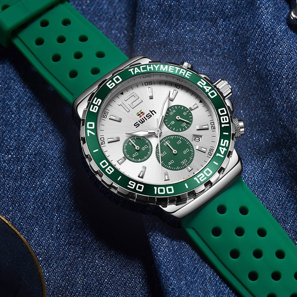 ORIGINAL SWISH WATCH FULL CHRNOGRAPH RUBBER STRAP VERY STYLISH ICONIC WATCH | SWISH CHRNO 155573