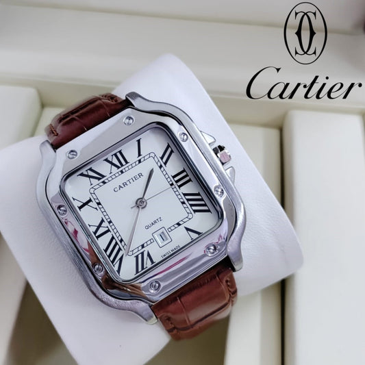 NEW EXCLUSIVE CARTIER WATCH WITH LEATHER STRAP NEW SHAPE  | CARTIER LEATHER 199351