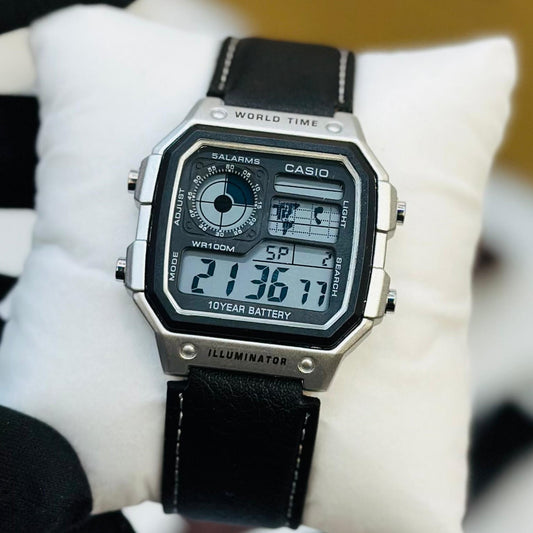 NEW CASIO ILLUMINATOR LEATHER STRAP MILITARY LOOKS WITH 1 YEAR SERVICE| CASIO 133391