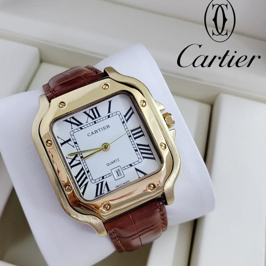 NEW EXCLUSIVE CARTIER WATCH WITH LEATHER STRAP NEW SHAPE  | CARTIER LEATHER 199352