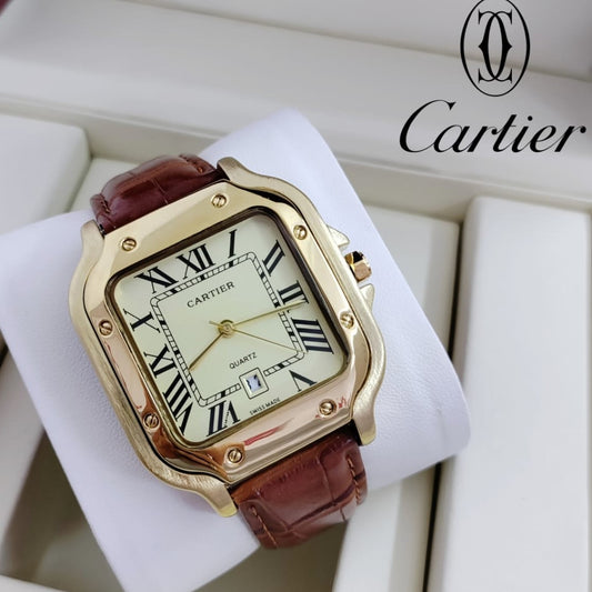 NEW EXCLUSIVE CARTIER WATCH WITH LEATHER STRAP NEW SHAPE  | CARTIER LEATHER 199353