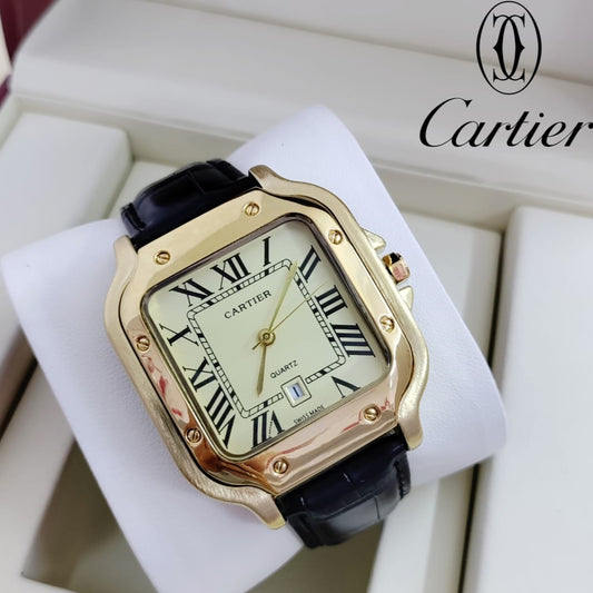 NEW EXCLUSIVE CARTIER WATCH WITH LEATHER STRAP NEW SHAPE  | CARTIER LEATHER 199354