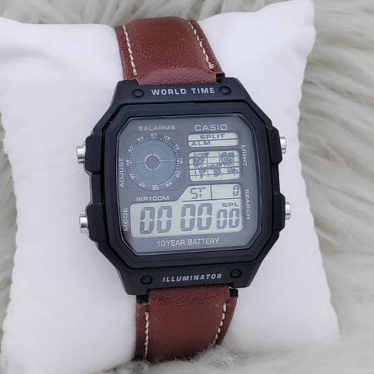 NEW CASIO ILLUMINATOR LEATHER STRAP MILITARY LOOKS WITH 1 YEAR SERVICE| CASIO 155564