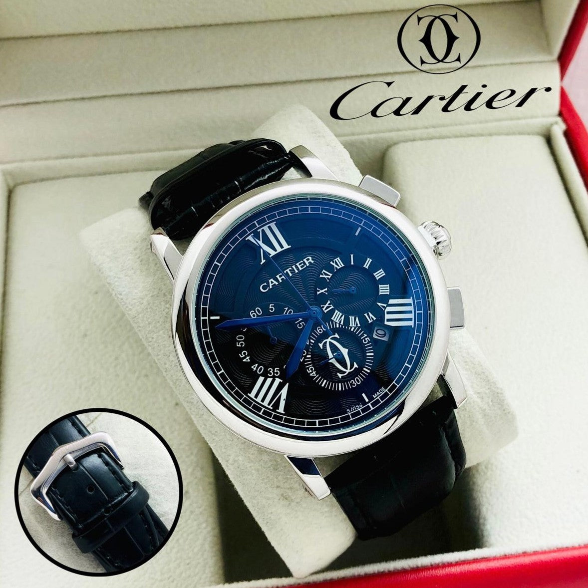 LUXURY CARTIER CHRNOGRAPH WITH LEATHER STRAP VERY EXCLUSIVE HIGH PERFORMANCE WATCH | CARTIER CHRNO 1779936