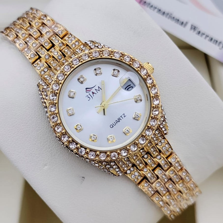 FULL BODY STONE LUXURY WATCH FOR LADIES WITH 1 YEAR SERVICE WARRENTY | QUEEN 002