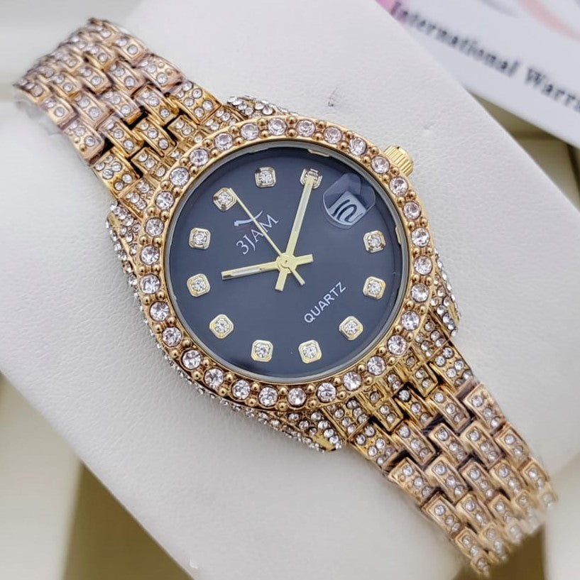 FULL BODY STONE LUXURY WATCH FOR LADIES WITH 1 YEAR SERVICE WARRENTY | QUEEN 003