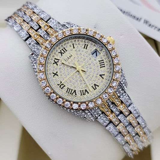 FULL BODY STONE LUXURY WATCH FOR LADIES WITH 1 YEAR SERVICE WARRENTY | QUEEN 008