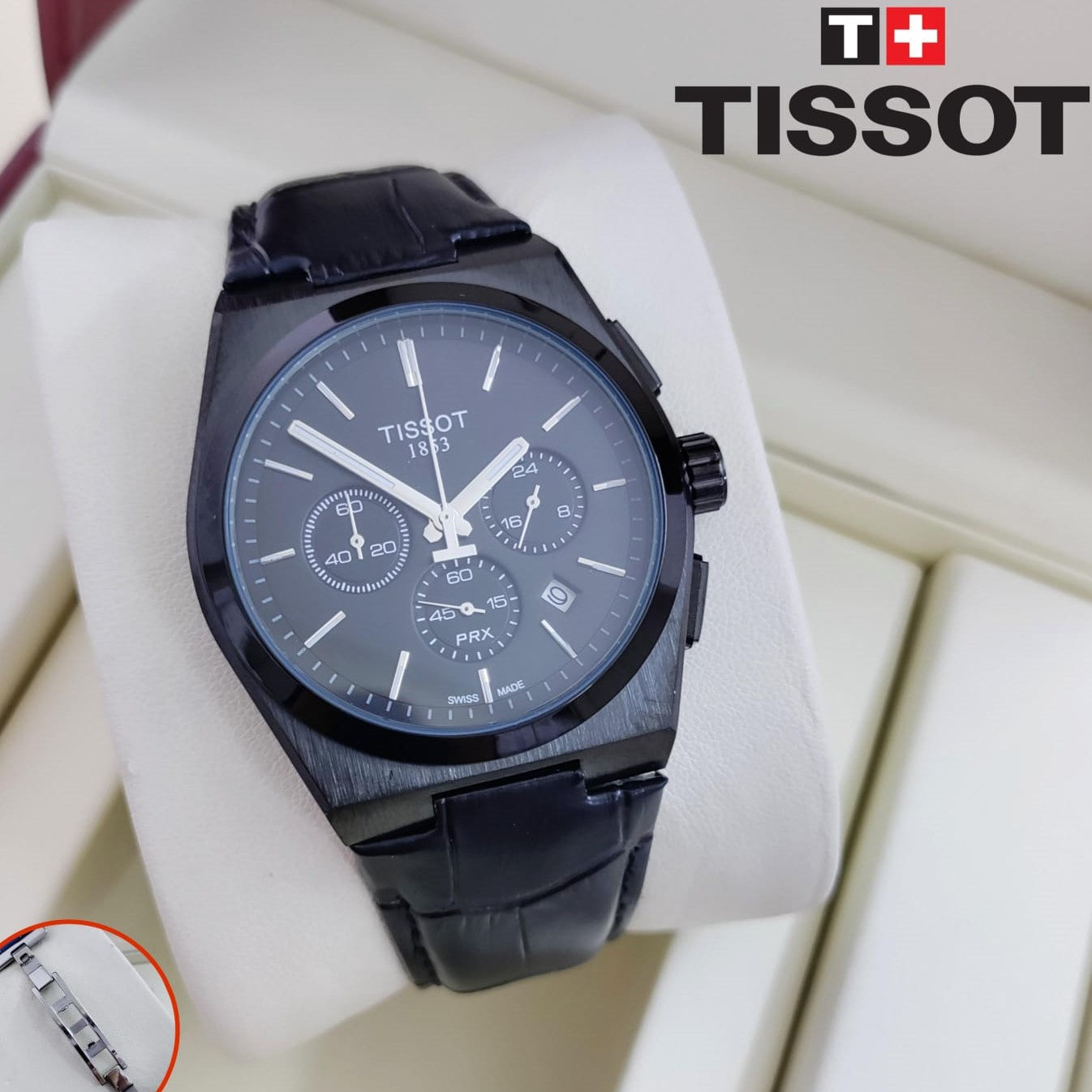TISSOT CHRNOGRAPH  ORIGINAL LEATHER STRAP 2 YEARS WARRANTY| TISSOT LEATHER 199037